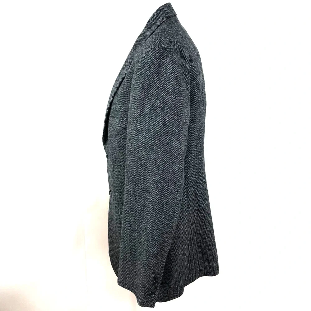 Stafford Herringbone 40 R Gray 100% Wool Button Blazer Sport Coat Jacket